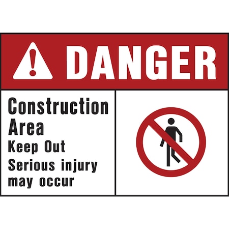 Hy-Ko Danger Construction Area Sign 10" x 14", 5PK A00406